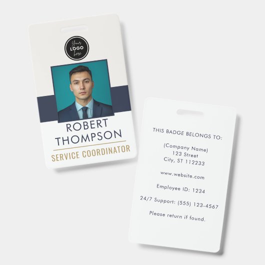 Customizable Employee Photo ID Card Logo - Navy  バッジ (正面＆裏面)