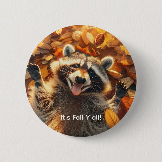 Customizable Fall Silly Raccoon  缶バッジ (正面)