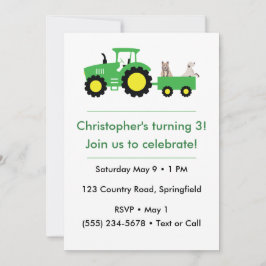 Customizable Farm Tractor Birthday Invitation 招待状