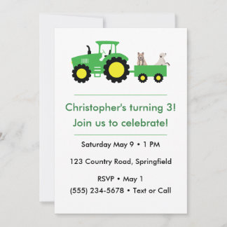 Customizable Farm Tractor Birthday Invitation 招待状