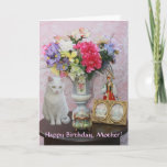 Customizable Female Birthday カード<br><div class="desc">Customizable card with Missy by flowers in a pretty vase,   a figurine,  a gold picture frame,  and a music box.  You can customize the text.  You can change the background color inside.</div>