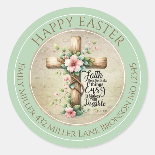 Customizable Floral Easter Cross ラウンドシール (正面)