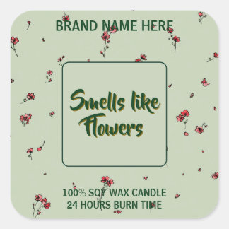 Customizable Flower Candle Label Editable Text スクエアシール