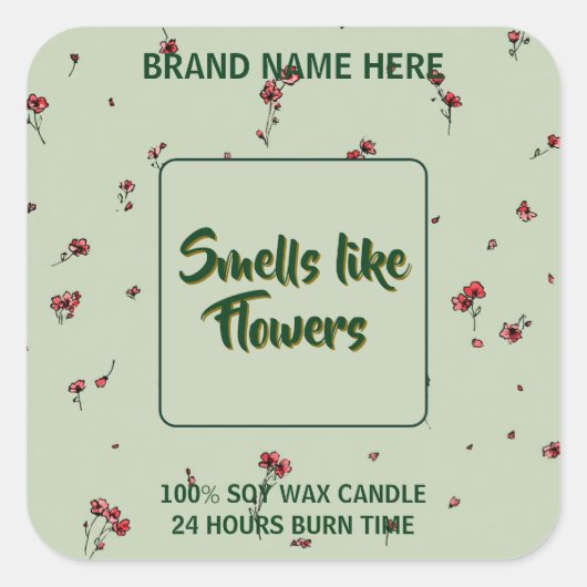 Customizable Flower Candle Label Editable Text スクエアシール (正面)