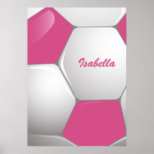 Customizable Football Soccer Ball Pink and White ポスター