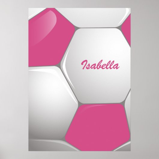 Customizable Football Soccer Ball Pink and White ポスター (正面)