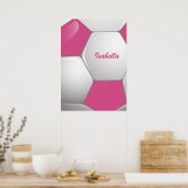 Customizable Football Soccer Ball Pink and White ポスター (キッチン)
