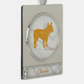 Customizable French Bulldog Pastel Orange Frenchie シルバープレートバナーオーナメント (右)