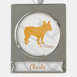 Customizable French Bulldog Pastel Orange Frenchie シルバープレートバナーオーナメント