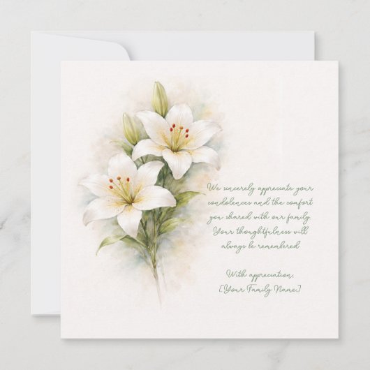 Customizable Funeral White Lily Thank You Card サンキューカード (正面)