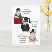 Customizable Funny Cat High School Graduation カード (黄色い花)