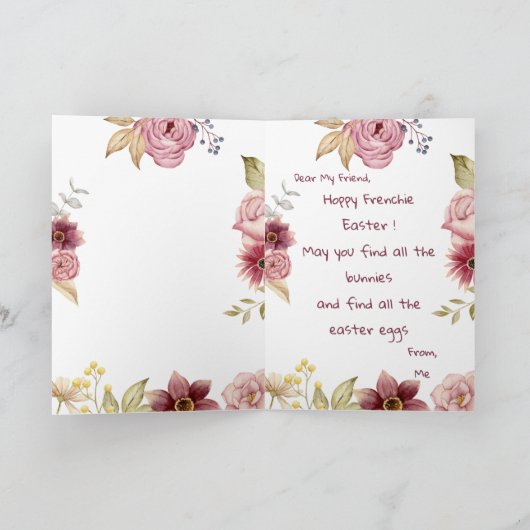 Customizable Funny Frenchie Easter Greeting Card カード (内部)