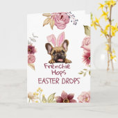 Customizable Funny Frenchie Easter Greeting Card カード (黄色い花)