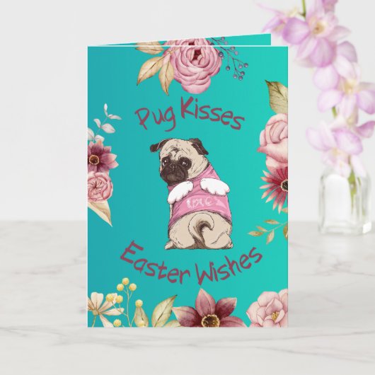 Customizable Funny Pug Easter Greeting Card カード (蘭)