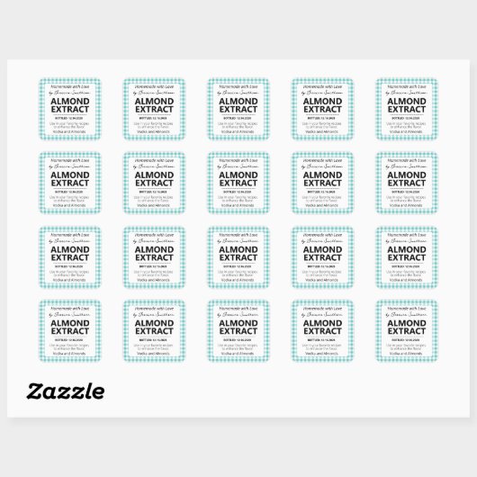 Customizable Gingham Extract Label - Teal スクエアシール (シート)