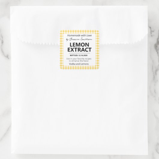 Customizable Gingham Extract Label - Yellow スクエアシール (バッグ)