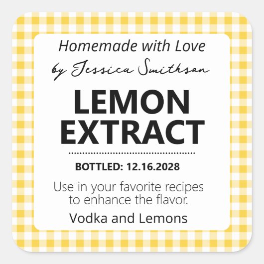 Customizable Gingham Extract Label - Yellow スクエアシール (正面)