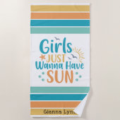 Customizable Girls Just Wanna Have Sun ビーチタオル (正面)