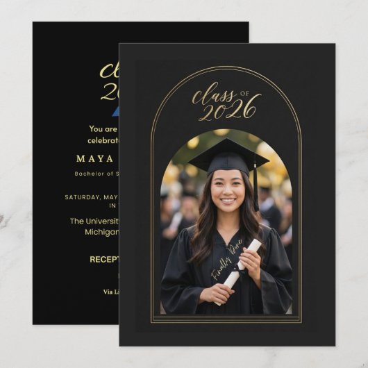 Customizable Graduate Celebration Invite | Elegant 招待状 (正面/裏面)