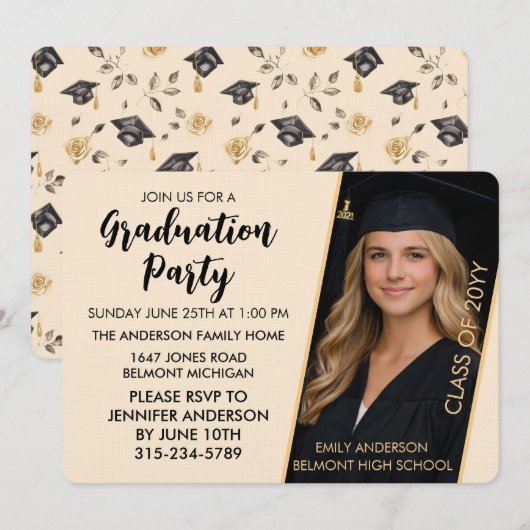 Customizable Graduation Invitation with Photo  招待状 (正面/裏面)