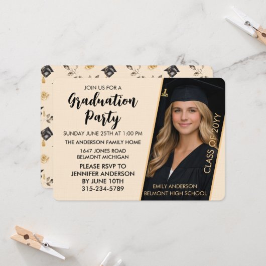 Customizable Graduation Invitation with Photo  招待状 (正面/裏面インサイチュ)