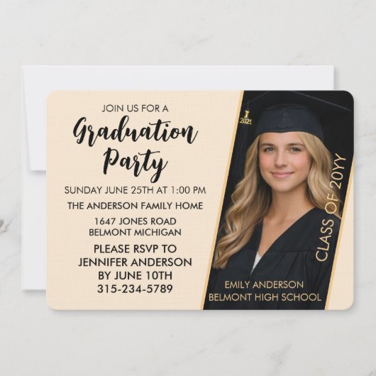 Customizable Graduation Invitation with Photo 招待状 (正面)