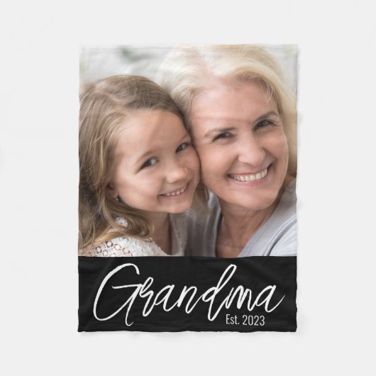 Customizable Grandma Established Year Photo フリースブランケット (正面)