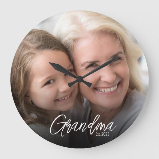 Customizable Grandma Established Year Photo ラージ壁時計 (正面)