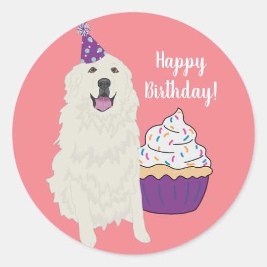 Customizable Great Pyrenees Birthday Classic Roun ラウンドシール (正面)