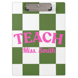 Customizable Green Checkered Teacher Clipboard  クリップボード