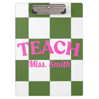 Customizable Green Checkered Teacher Clipboard  クリップボード