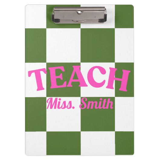Customizable Green Checkered Teacher Clipboard  クリップボード (正面)
