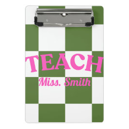 Customizable Green Checkered Teacher Clipboard  ミニクリップボード