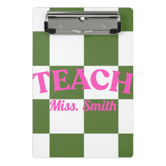 Customizable Green Checkered Teacher Clipboard  ミニクリップボード