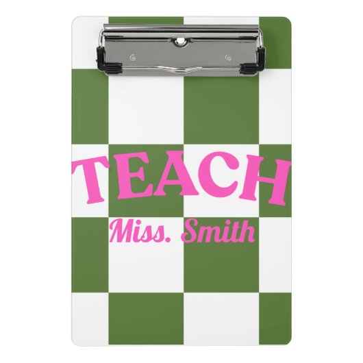 Customizable Green Checkered Teacher Clipboard  ミニクリップボード (正面)