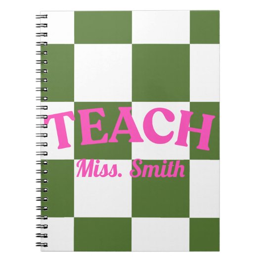 Customizable Green Checkered Teacher Notebook ノートブック (正面)