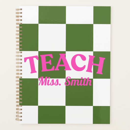 Customizable Green Checkered Teacher Planner プランナー手帳 (正面)