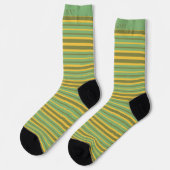 Customizable Green Yellow Brown Stripes  Sock ソックス (左)