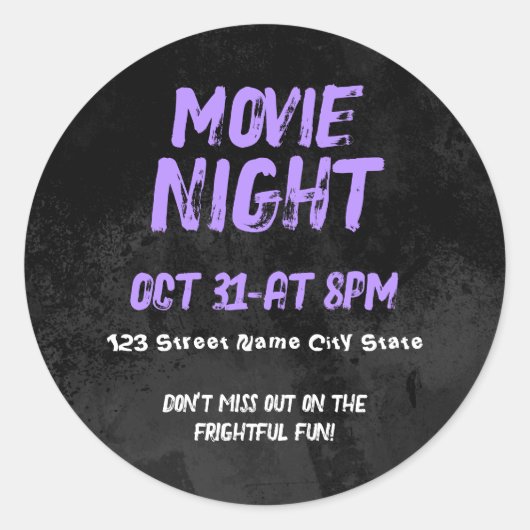 Customizable Halloween Movie Night ラウンドシール (正面)