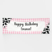 Customizable Happy Birthday Banner Pink Gingham 横断幕 (横)