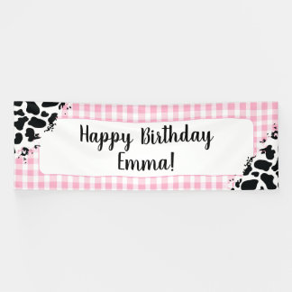 Customizable Happy Birthday Banner Pink Gingham 横断幕