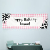 Customizable Happy Birthday Banner Pink Gingham 横断幕 (トレードショー)