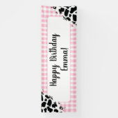 Customizable Happy Birthday Banner Pink Gingham 横断幕 (縦)