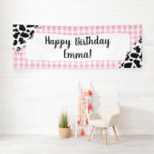 Customizable Happy Birthday Banner Pink Gingham 横断幕 (インサイチュ)