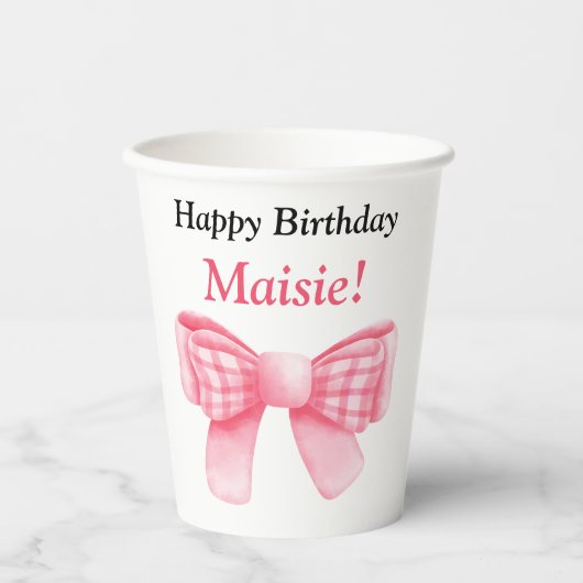 Customizable Happy Birthday Bow Paper Cup 紙コップ (正面)