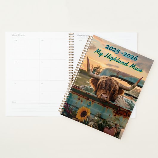 Customizable Highland Rustic Highland Cow Calendar プランナー手帳 (ディスプレー)