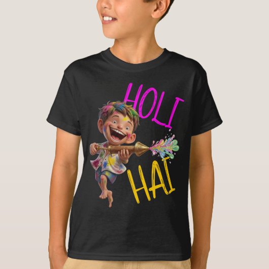 Customizable "Holi Hai" Vibrant tee for Kid Boys Tシャツ (正面)