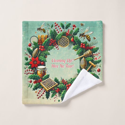 Customizable Holiday Bee Wreath Wash Cloth ウォッシュタオル (ウォッシュタオル)