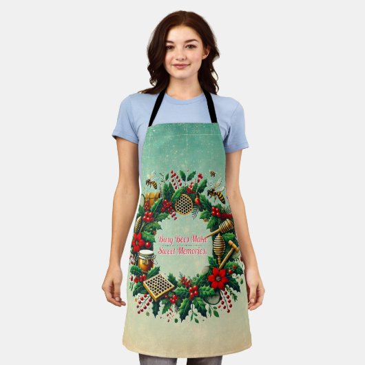 Customizable Holiday Beekeeping Wreath Apron エプロン (着用した状態)