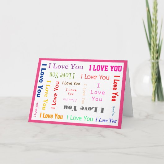 Customizable-I Love You Card with 縁ど a Hot Pink カード (正面)